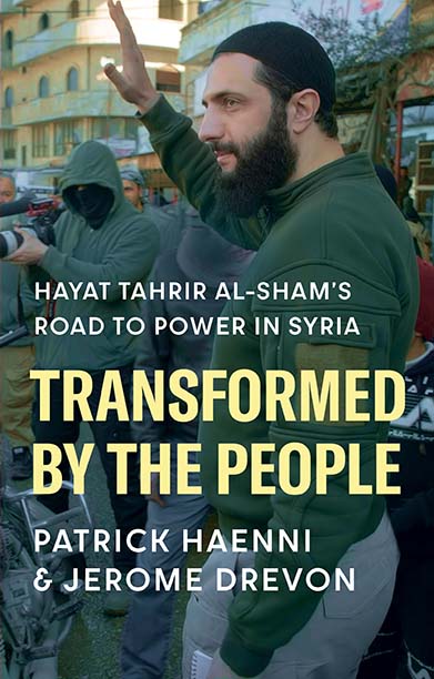 Book cover showing a smiling, bearded Ahmad al-Sharaa, leader of HTS, on the streets of Syria shaking hands with the people