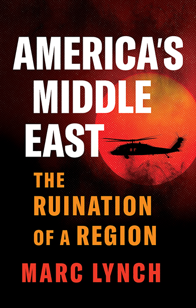 Book cover for AMERICA'S MIDDLE EAST in red and black depicting a helicopter.