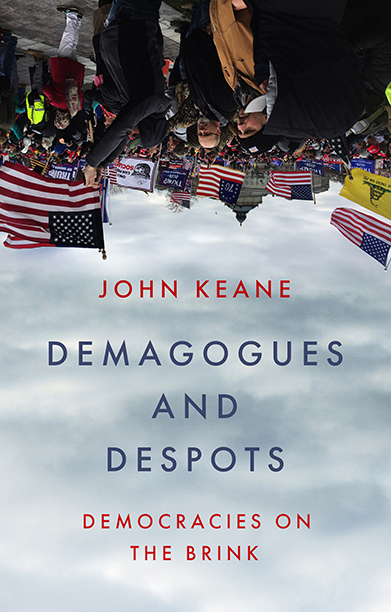 Book cover for Despots and Demagogues showing an upside down photograph of a crowd protesting with an American flag.