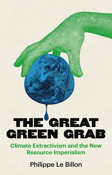 Book cover for The Great Green Grab showing a sinister large green hand picking up the earth