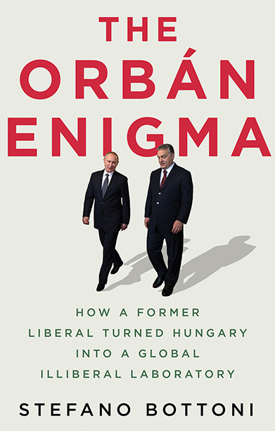 Book cover of Orban Enigma showing a photograph of Orban and Putin.