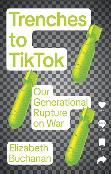 Book cover for Trenches to TikTok showing bombs on a TikTok screen.